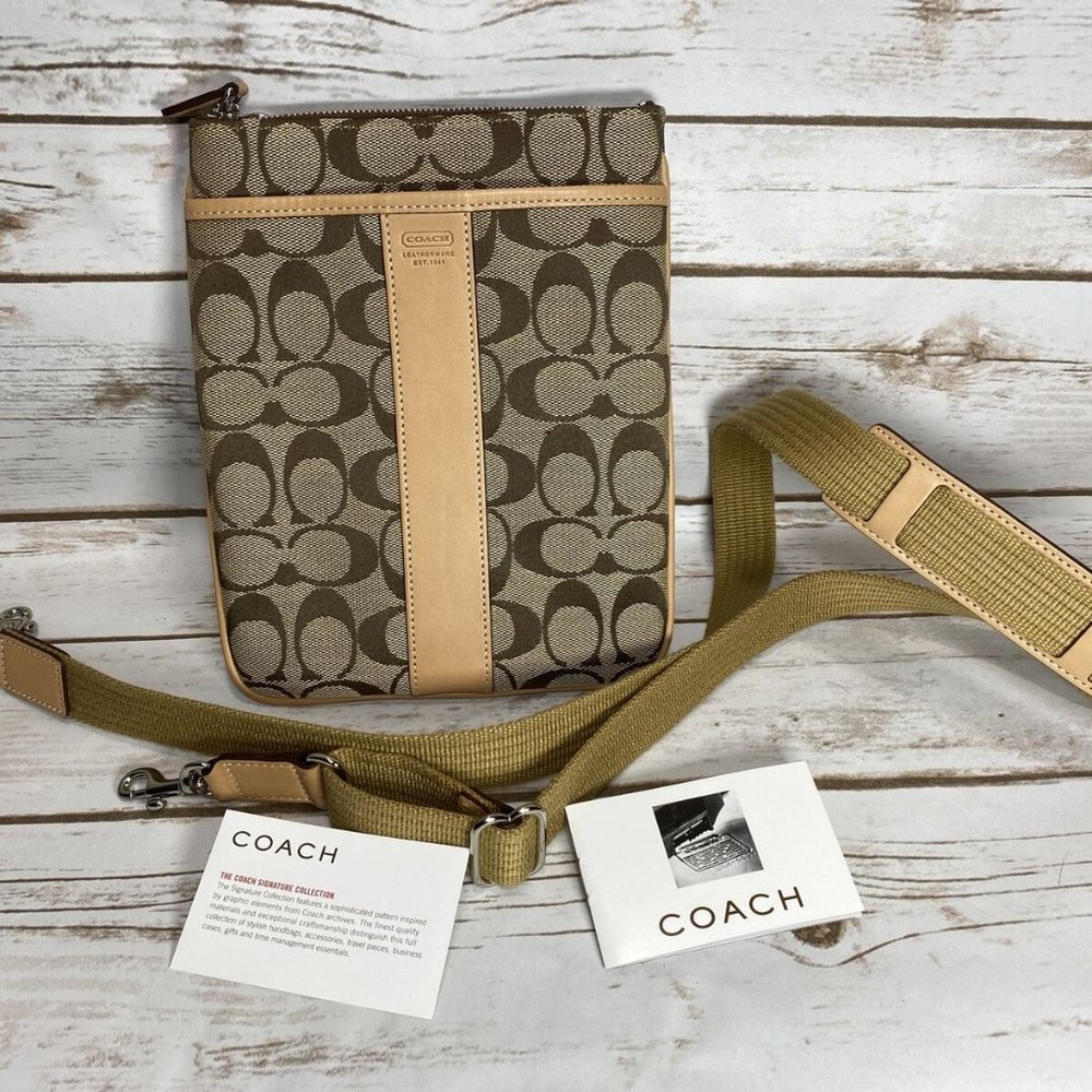 NWOT - Tan Brown Coach KITT Messenger Crossbody Signature Canvas Purse Bag